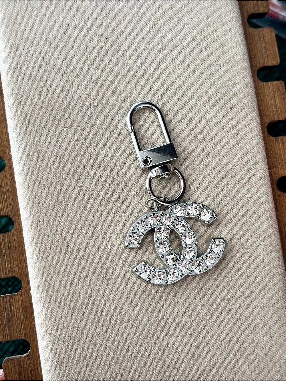 Chanel Rhinestone Logo Charm Keychain